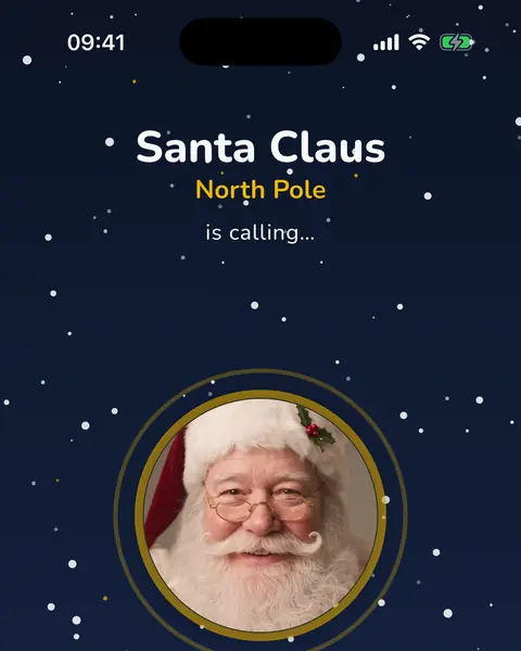 The app's incoming call screen: Santa Claus, North Pole, is calling.